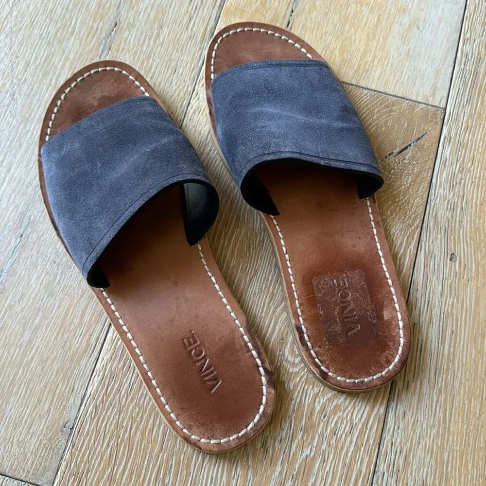 Vince Blue Suede Slide Sandals Size 8.5 Minimalist Quiet Luxury